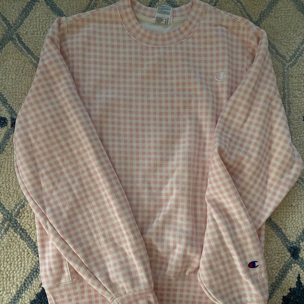 Pink and White Gingham Champion Crewneck